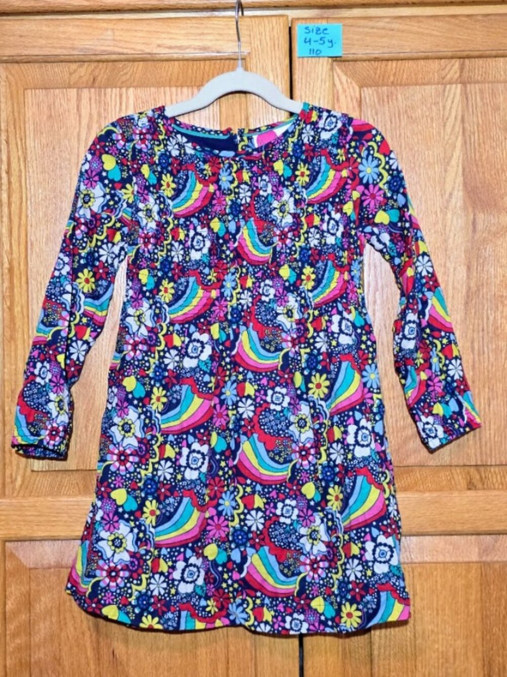 Mini Boden Girls 4-5Y 110 Rainbow Floral Long Sleeve Dress